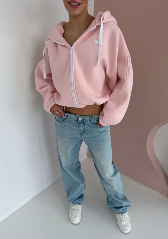 Lilo - Bluza rozpinana oversize z kapturem Pastelowy róż