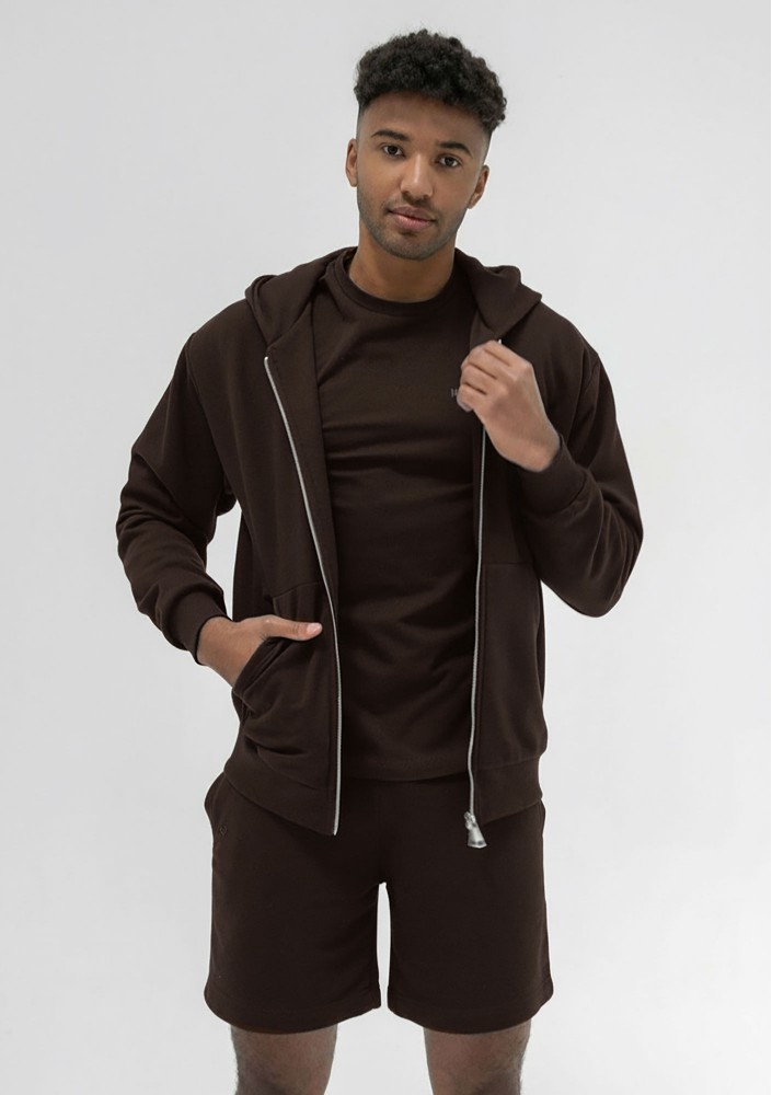 Pure - Men's dark chocolate brown zipped hoodie