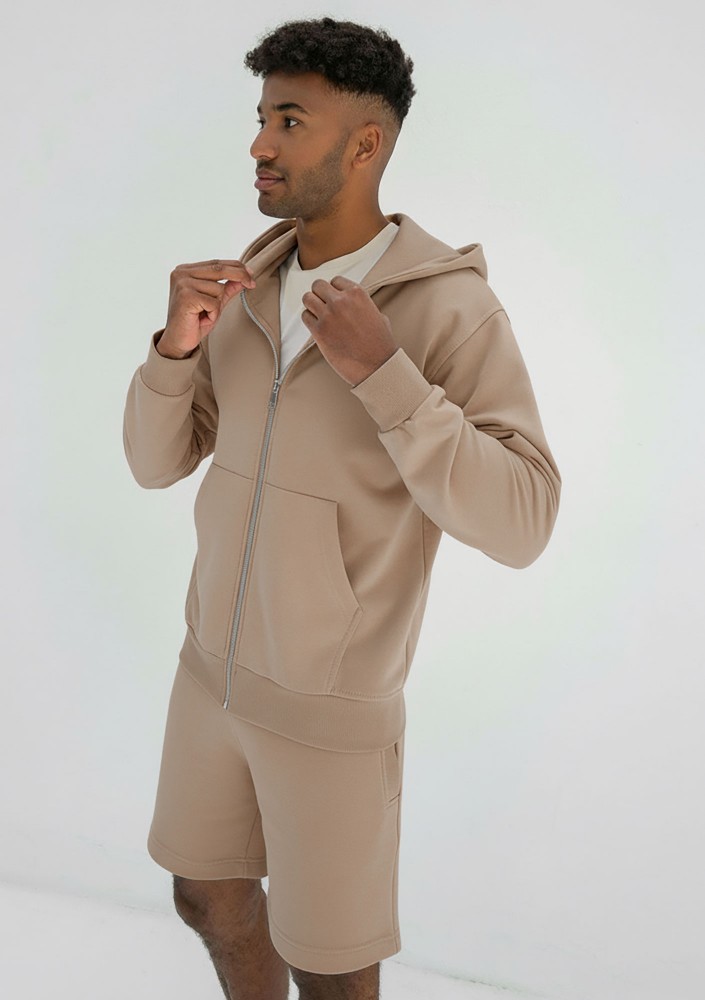 Pure - Men's sand beige zipped hoodie