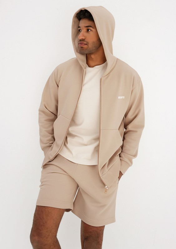 Pure - Men's sand beige zipped hoodie