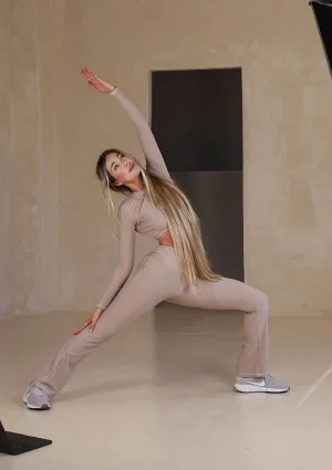 Chance - Beige pinstriped leggings