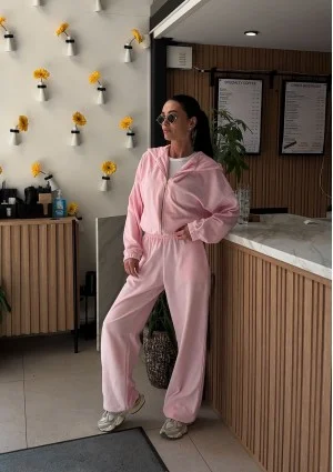 Lush - Pastel pink zipped velvet hoodie