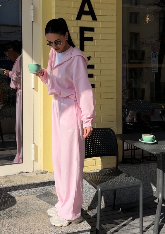 Lush - Pastel pink zipped velvet hoodie