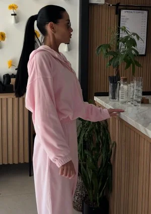 Lush - Pastel pink zipped velvet hoodie