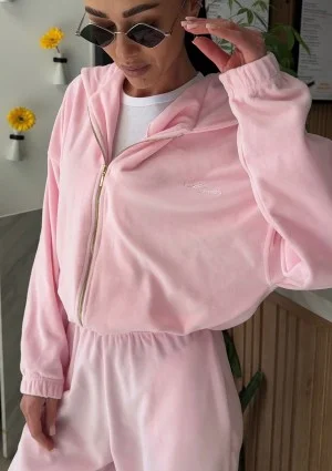 Lush - Pastel pink zipped velvet hoodie