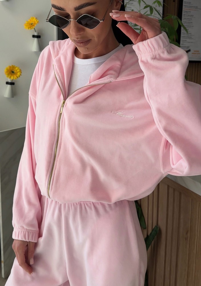 Lush - Pastel pink zipped velvet hoodie