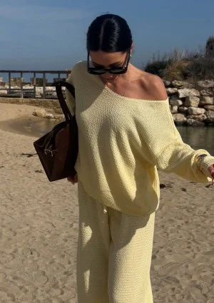 Misti - Yellow waffle weaved sweater