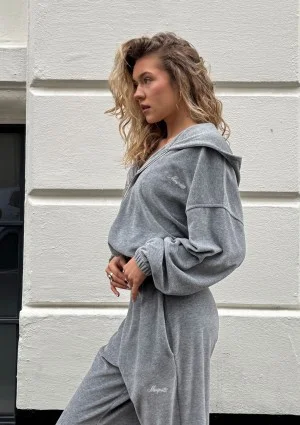 Lush - Melange grey zipped velvet hoodie