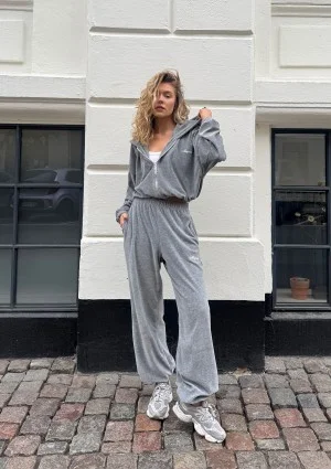 Lush - Bluza welurowa na zamek z kapturem Grey Melange