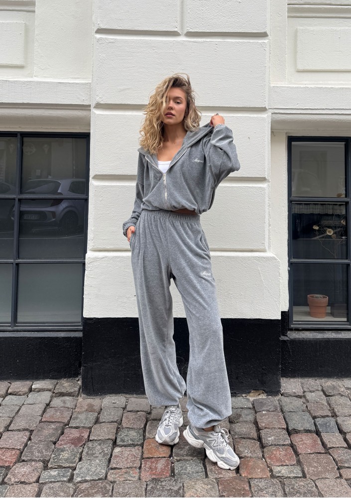 Lush - Melange grey zipped velvet hoodie