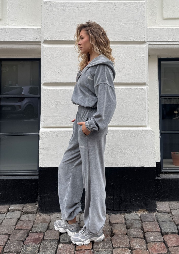 Lush - Bluza welurowa na zamek z kapturem Grey Melange