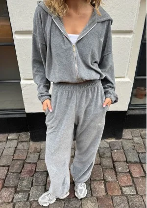 Lush - Melange grey zipped velvet hoodie