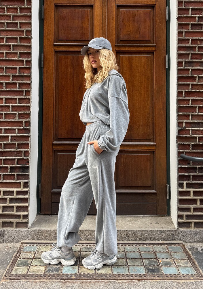 Lush - Melange grey zipped velvet hoodie