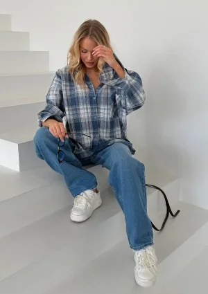 Duty - Blue checked cotton oversize shirt