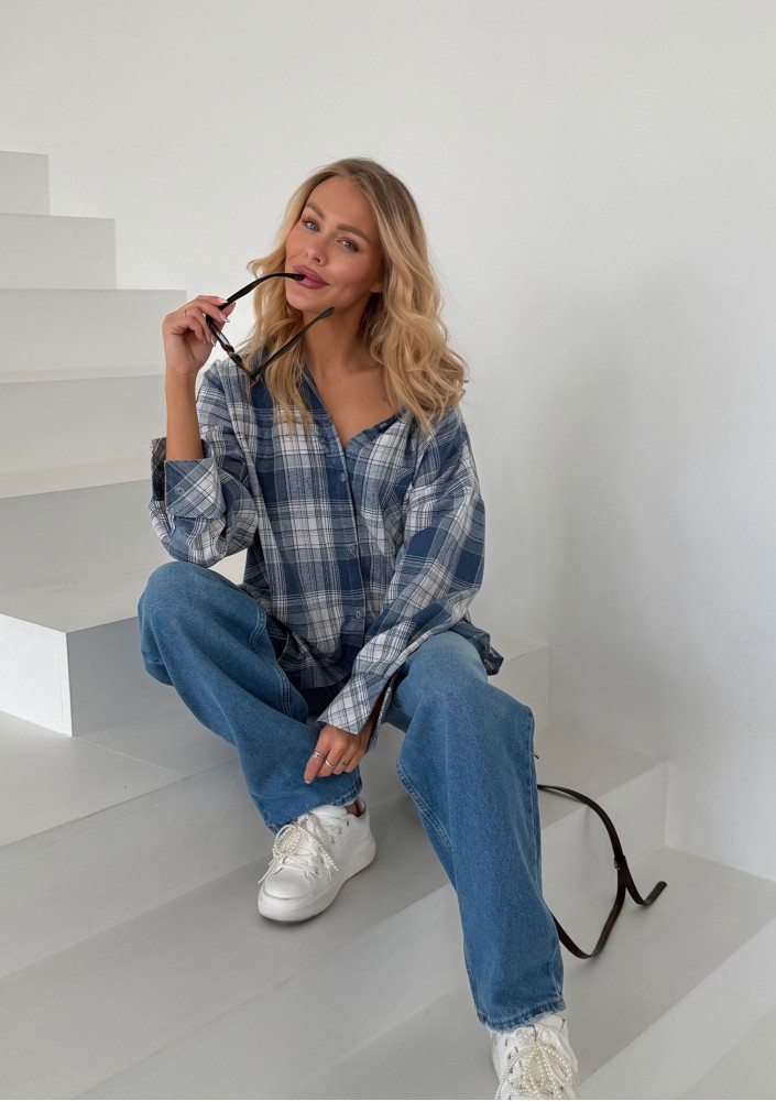 Duty - Blue checked cotton oversize shirt