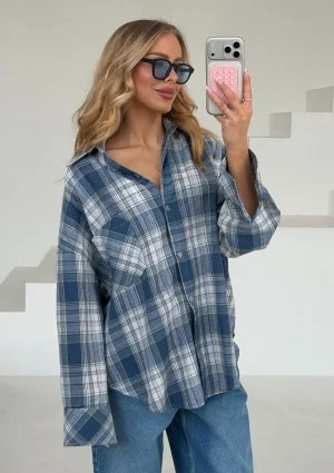 Duty - Bawełniana koszula oversize w kratkę Blue