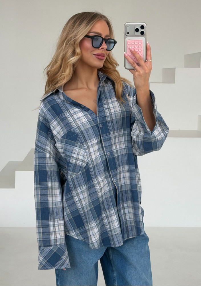 Duty - Bawełniana koszula oversize w kratkę Blue