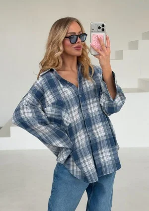 Duty - Blue checked cotton oversize shirt