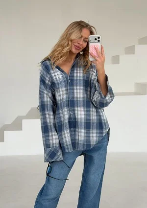 Duty - Blue checked cotton oversize shirt