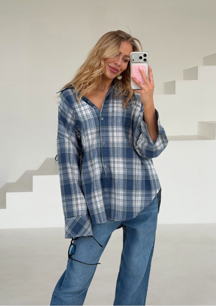 Duty - Blue checked cotton oversize shirt