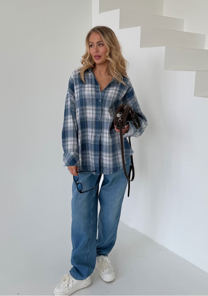 Duty - Blue checked cotton oversize shirt