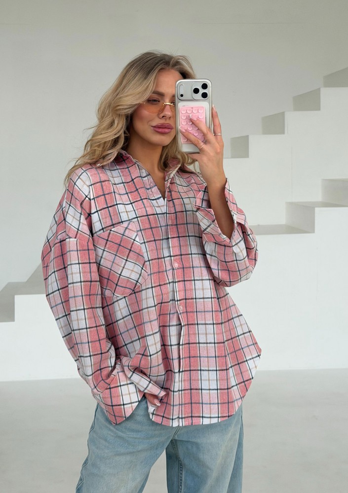 Duty - Bawełniana koszula oversize w kratkę Pink