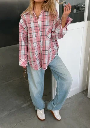 Duty - Pink checked cotton oversize shirt