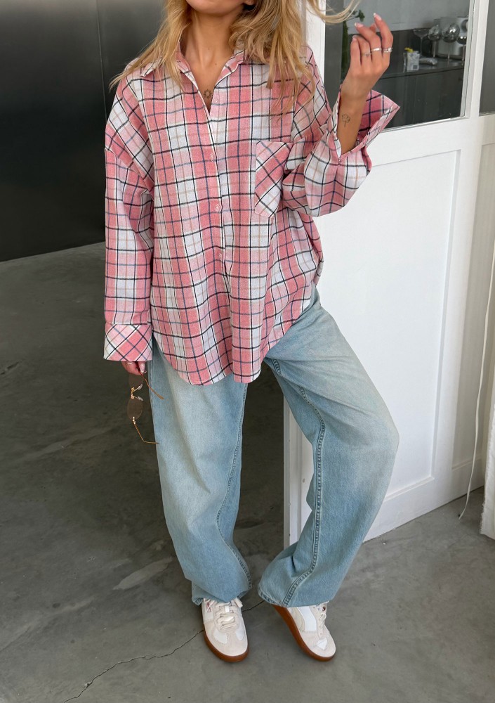 Duty - Pink checked cotton oversize shirt