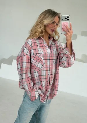 Duty - Pink checked cotton oversize shirt
