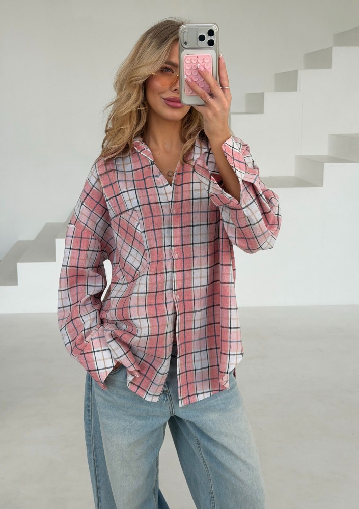 Duty - Pink checked cotton oversize shirt