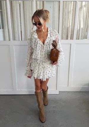 Bliss - Romantyczna spódniczka z falbankami Blue Flowers