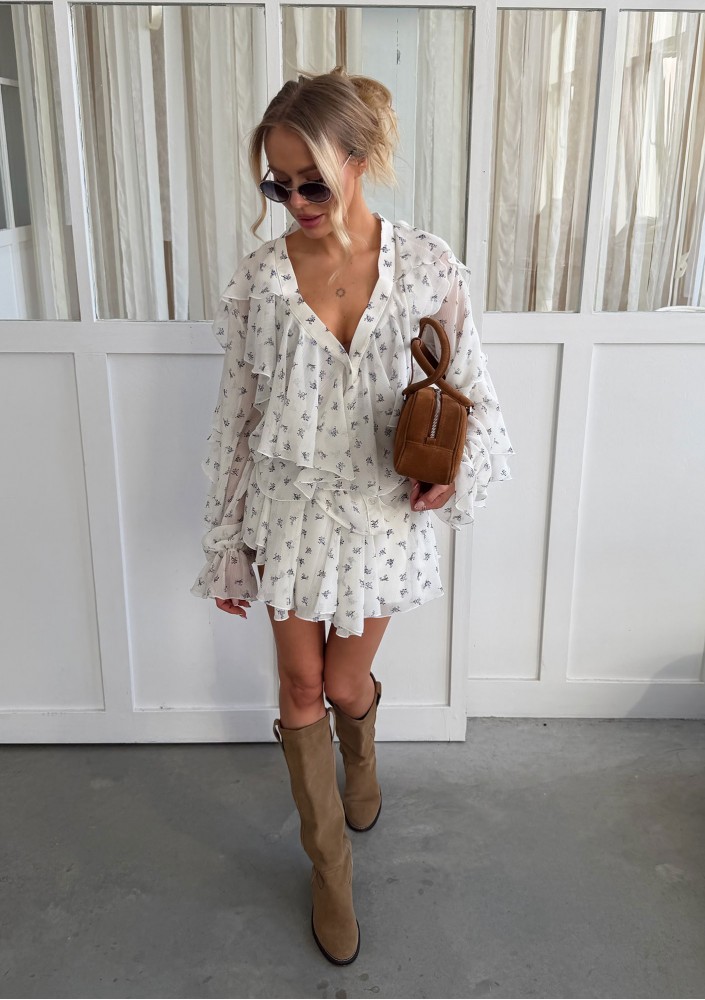 Bliss - Romantyczna spódniczka z falbankami Blue Flowers