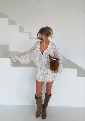 Bliss - Romantic frilled mini skirt Blue Flowers