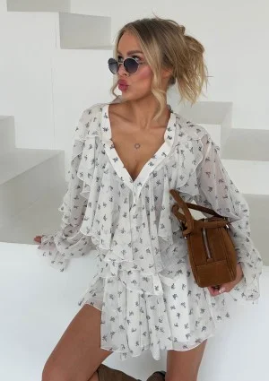 Bliss - Romantyczna spódniczka z falbankami Blue Flowers