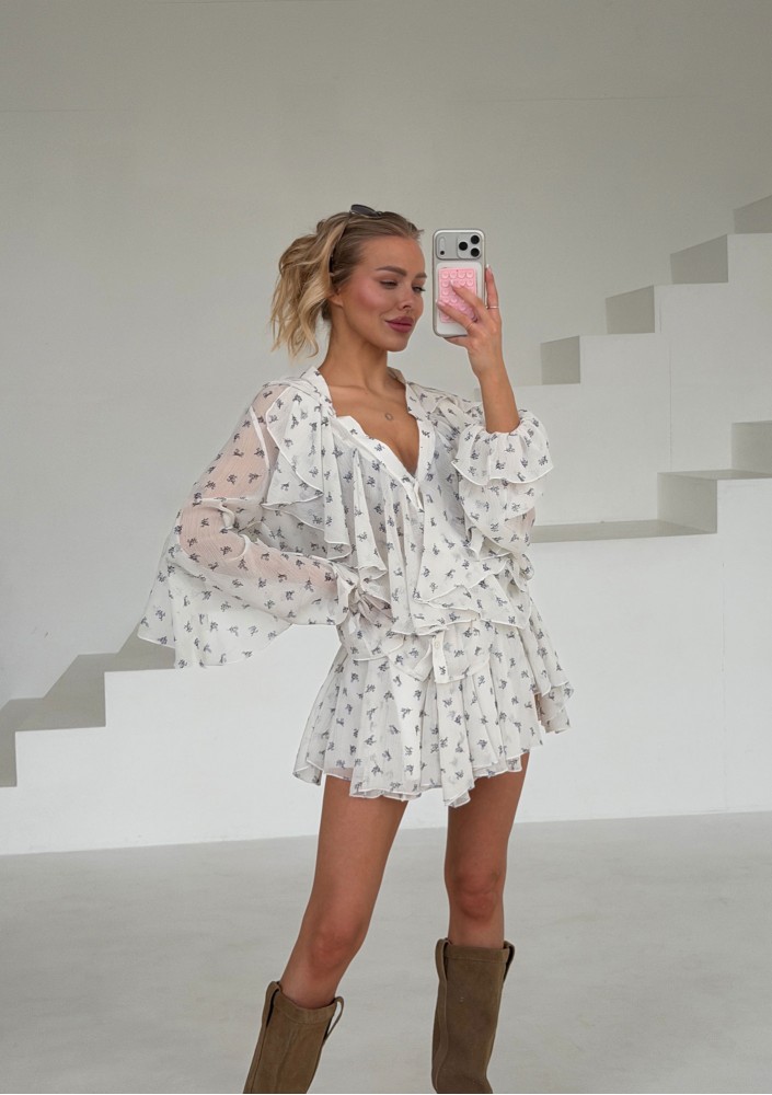 Bliss - Romantyczna spódniczka z falbankami Blue Flowers