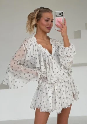 Bliss - Romantic frilled mini skirt Blue Flowers