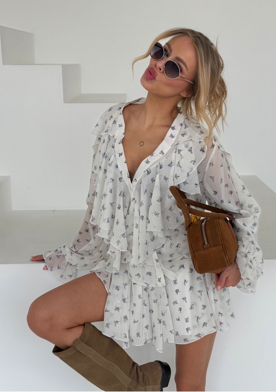 Camelia - Romantic frilled shirt Blue Flowers