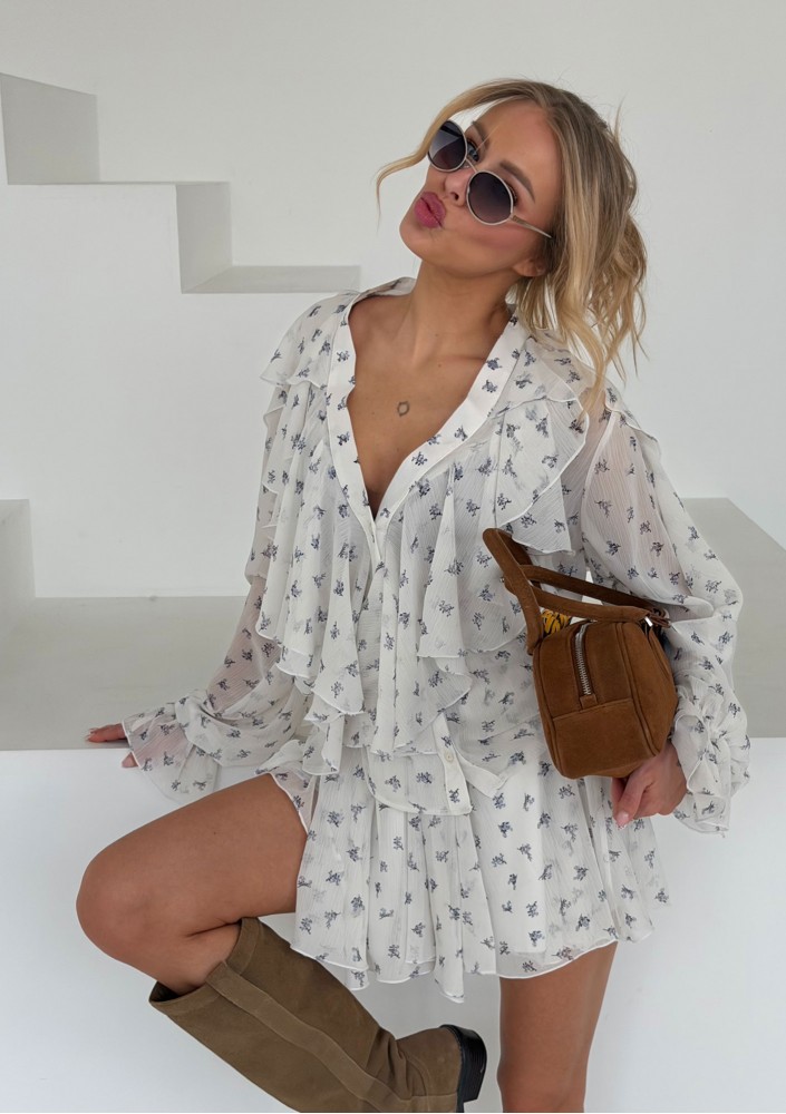 Camelia - Romantic frilled shirt Blue Flowers