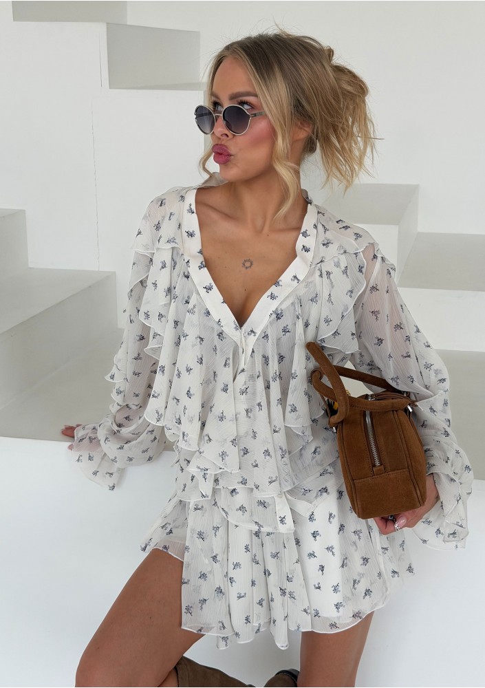 Camelia - Romantic frilled shirt Blue Flowers