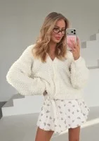 Lumie - Ecru fluffy boucle cardigan