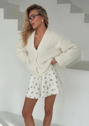 Lumie - Ecru fluffy boucle cardigan