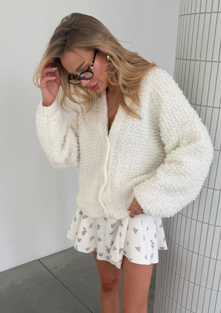 Lumie - Ecru fluffy boucle cardigan