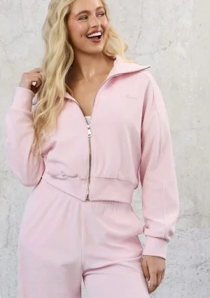 Cano - Short pastel pink zipped frotte sweatshirt