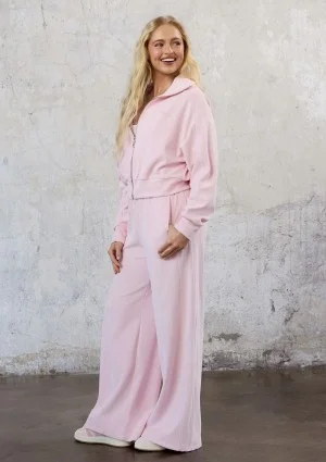 Cano - Short pastel pink zipped frotte sweatshirt