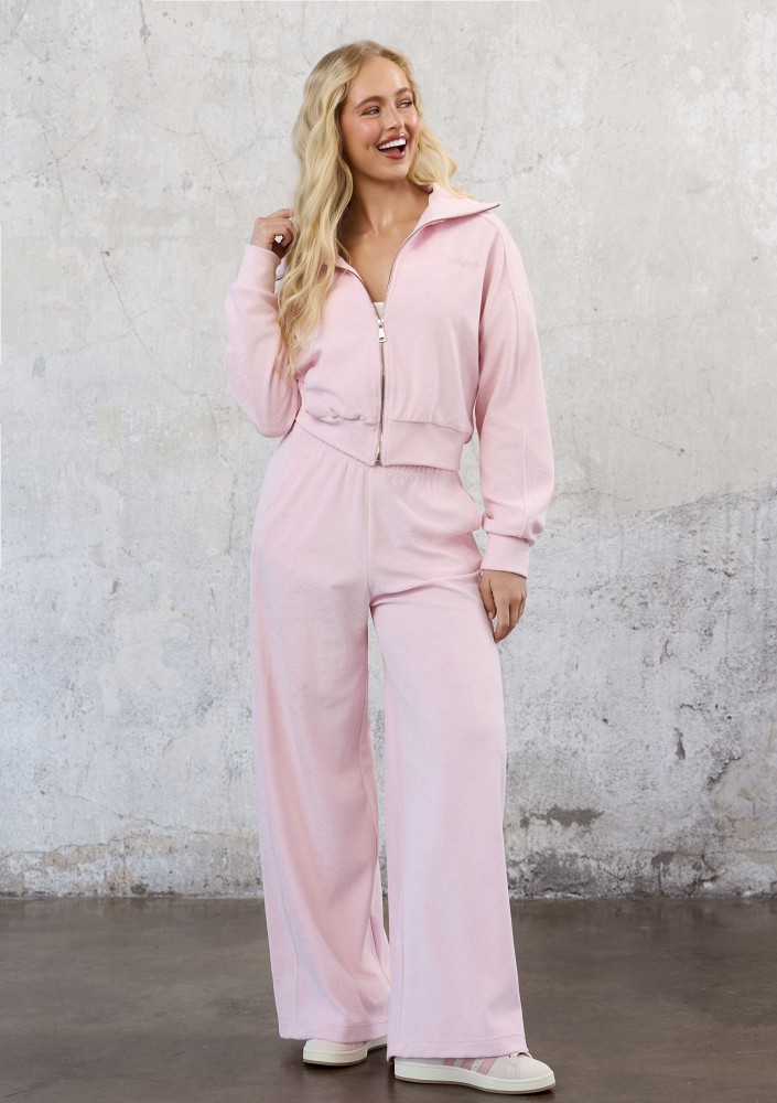 Cano - Short pastel pink zipped frotte sweatshirt