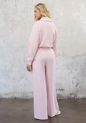 Cano - Short pastel pink zipped frotte sweatshirt