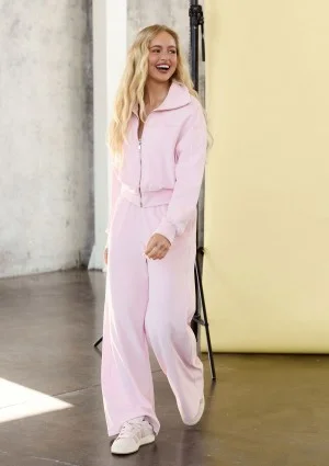 Cano - Short pastel pink zipped frotte sweatshirt