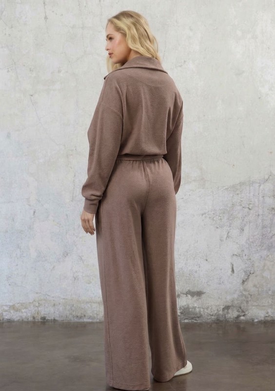 Cano - Spodnie frotte wide leg Savannah Tan