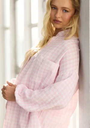 Palma - Pastel pink Vichy checkered oversized shirt