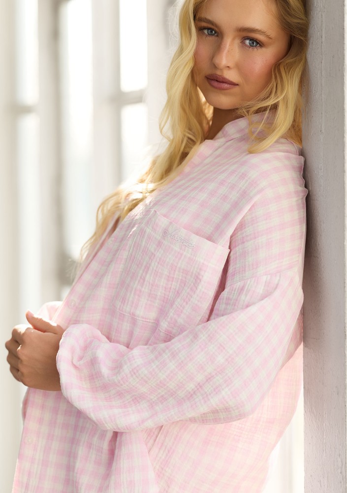 Palma - Pastel pink Vichy checkered oversized shirt